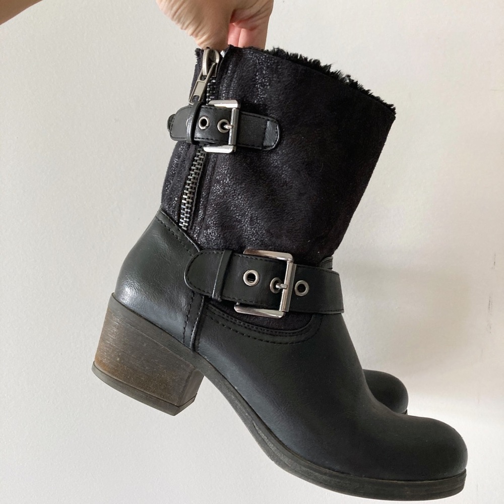 SOFTMOC / block heel black motorcycle boot